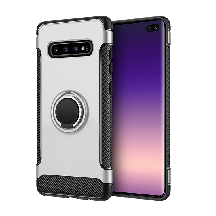 Galaxy S10+ (Plus) 360 Rotating RING Stand Hybrid Case with Metal Plate (Silver)